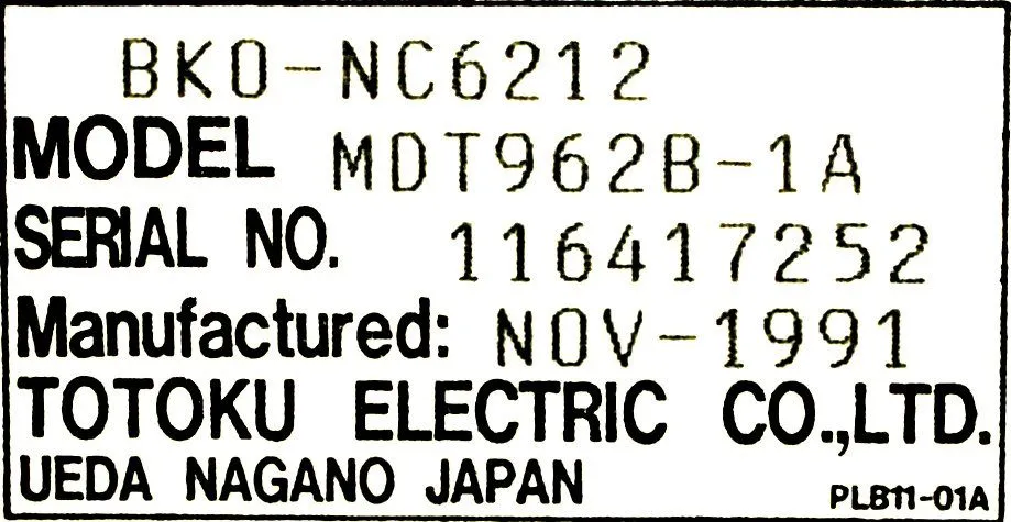 Mitsubishi MDT962B-1A Original CRT Nameplate Label — Totoku Electric 10-pin EDGE